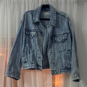 Steve Madden Women's Light Blue Jean embellished fringe Jacket